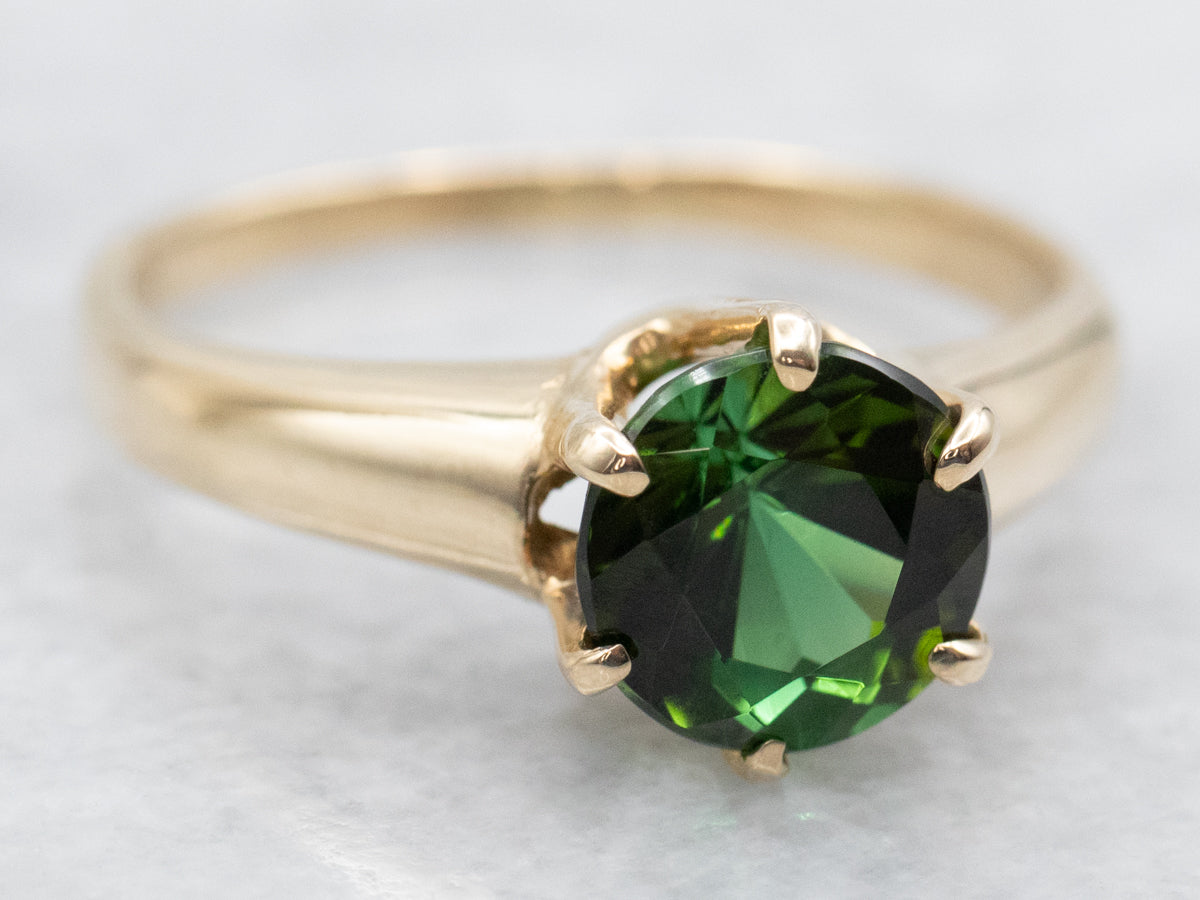 Vintage Gold Green Tourmaline Solitaire Ring