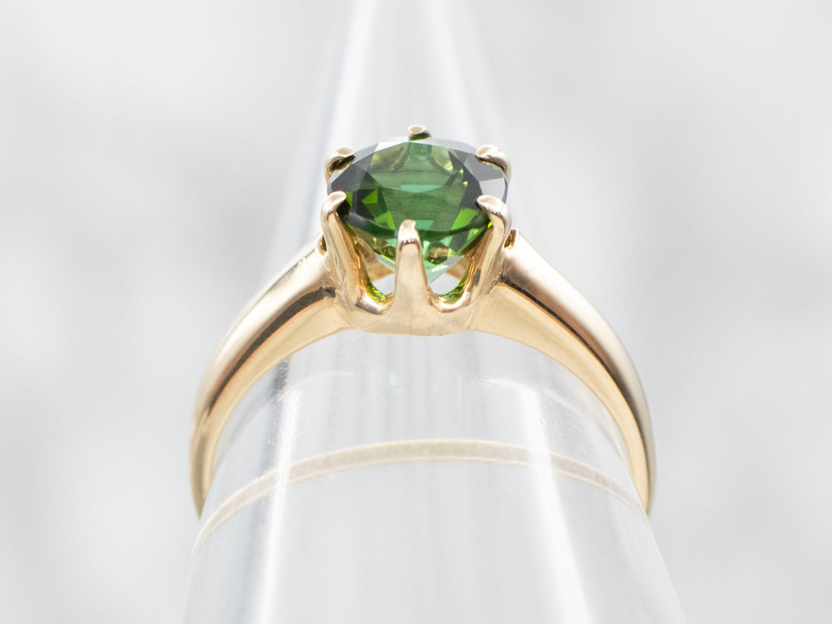 Vintage Gold Green Tourmaline Solitaire Ring