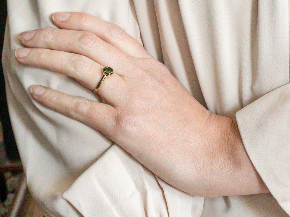 Vintage Gold Green Tourmaline Solitaire Ring