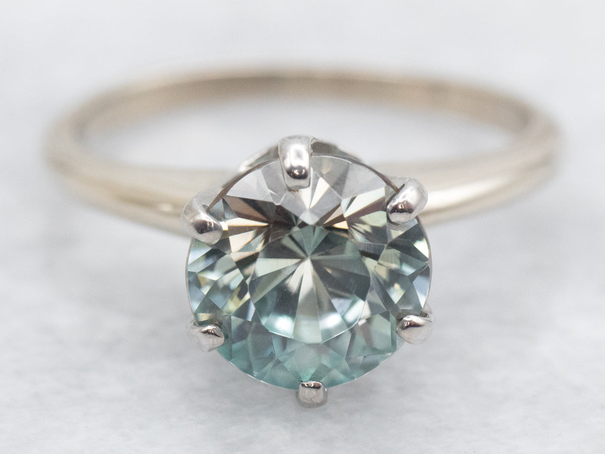 White Gold Blue Zircon Solitaire Ring