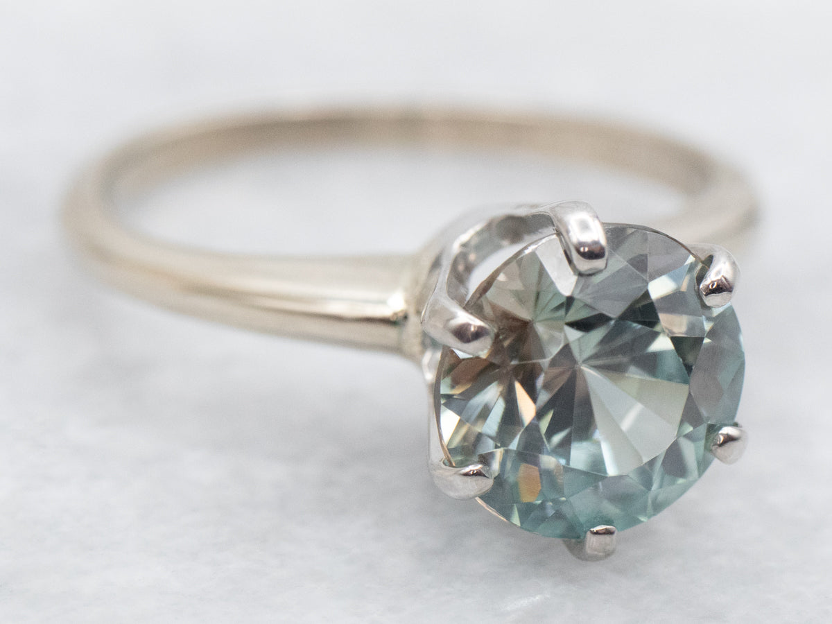 White Gold Blue Zircon Solitaire Ring