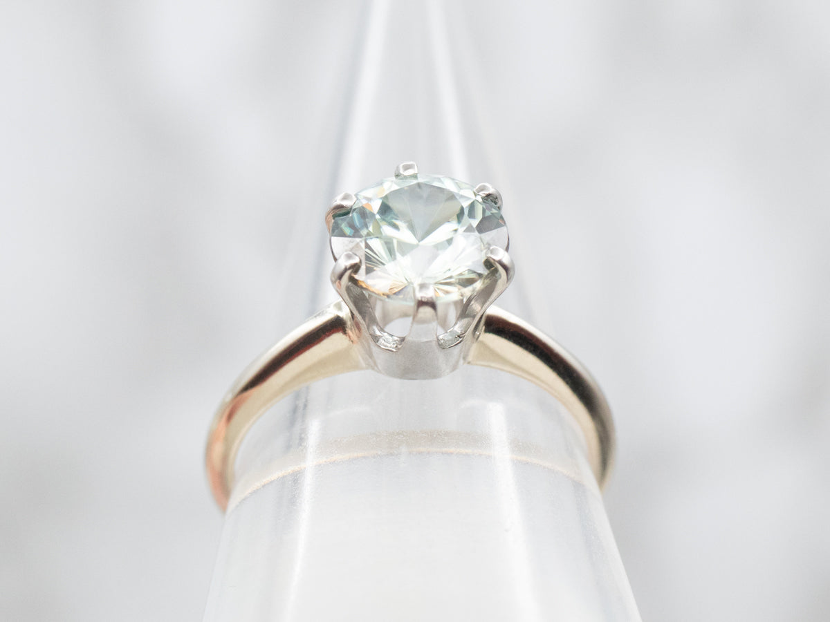 White Gold Blue Zircon Solitaire Ring