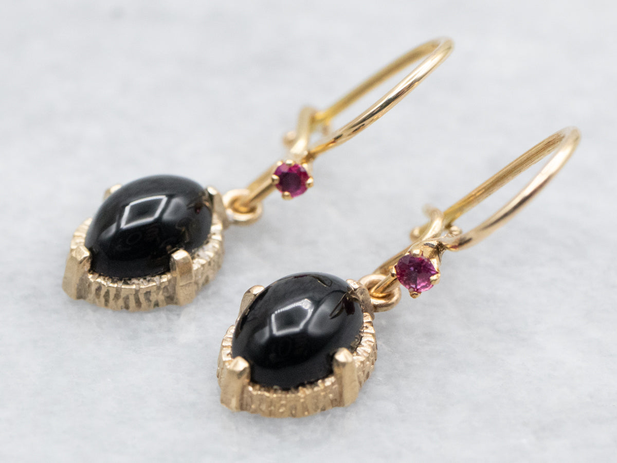 Black Onyx and Synthetic Ruby Drop Earrings