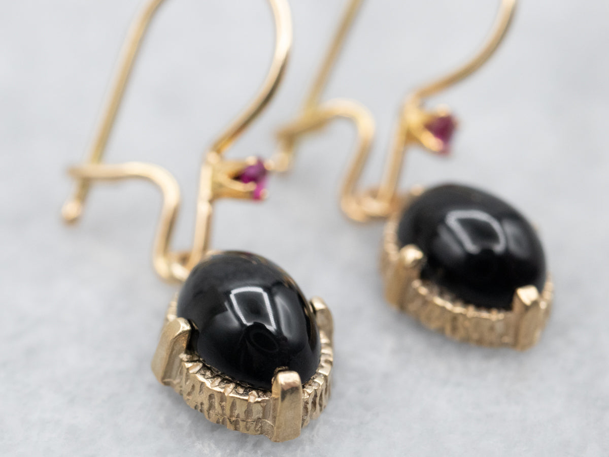 Black Onyx and Synthetic Ruby Drop Earrings