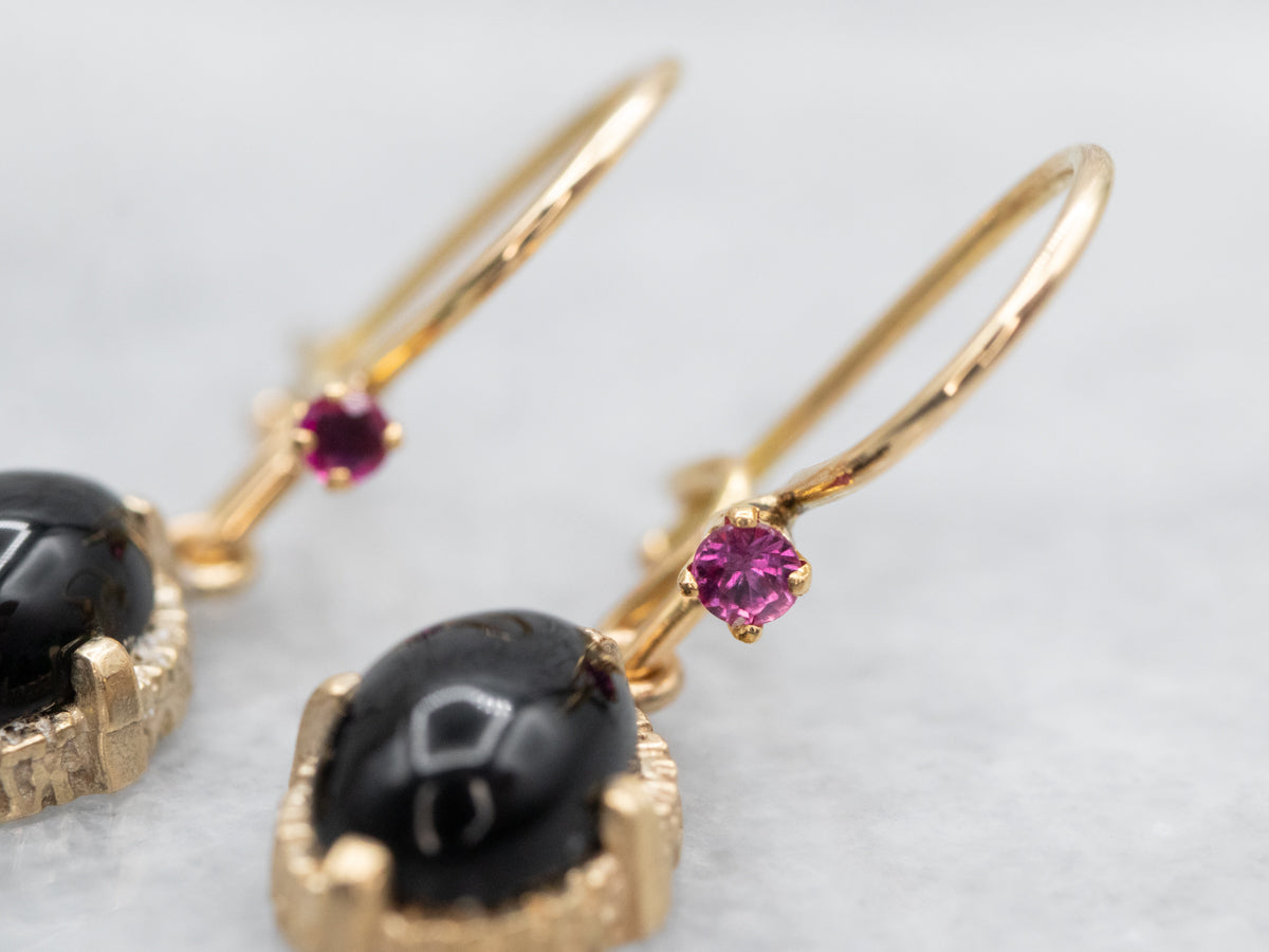 Black Onyx and Synthetic Ruby Drop Earrings