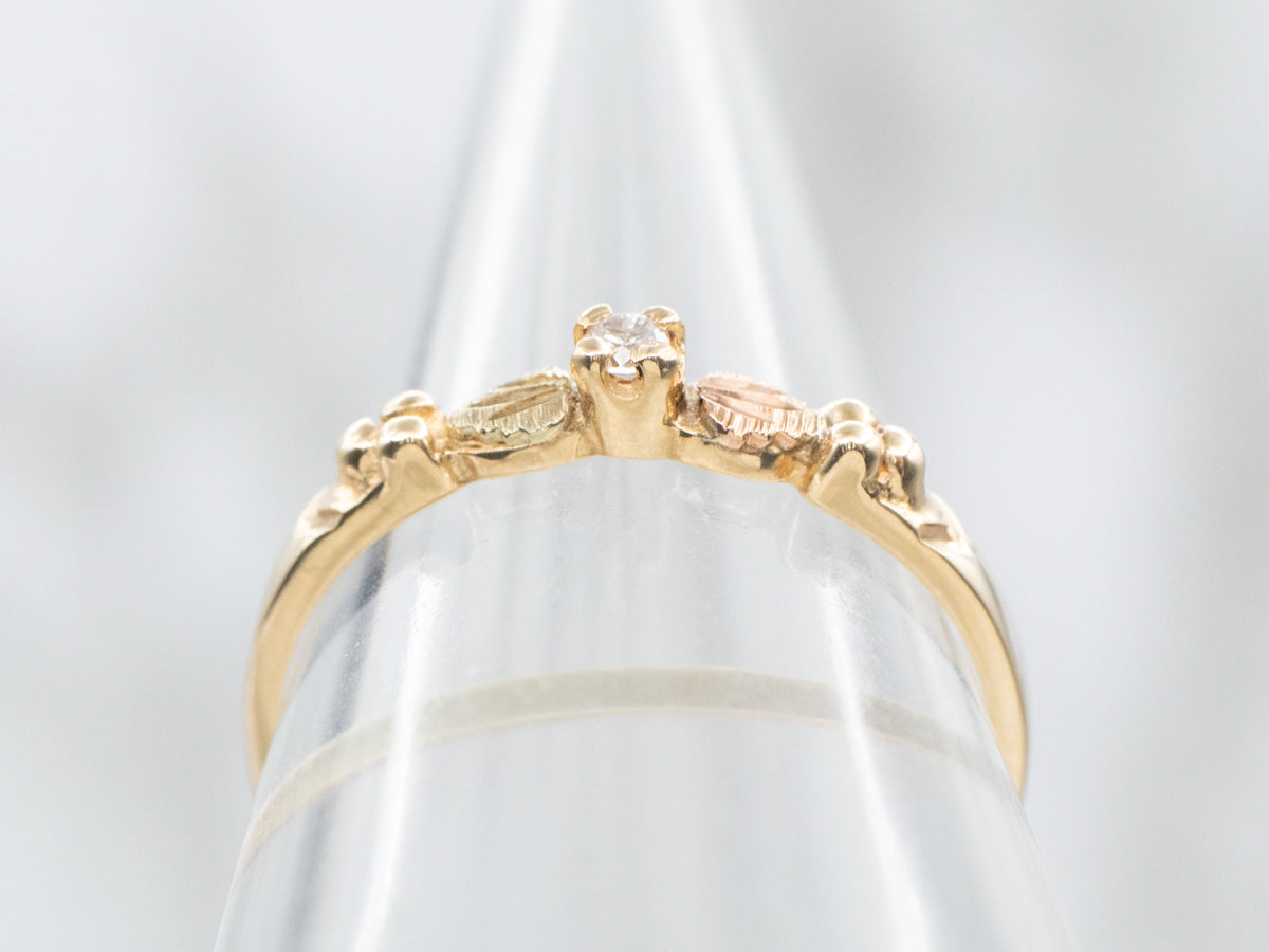 Tri Color Gold Diamond Solitaire Ring