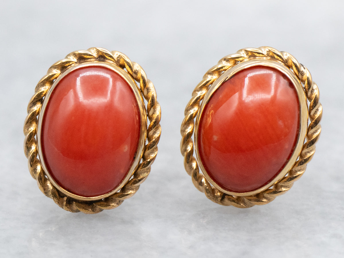 Mid Century Gold Coral Stud Earrings