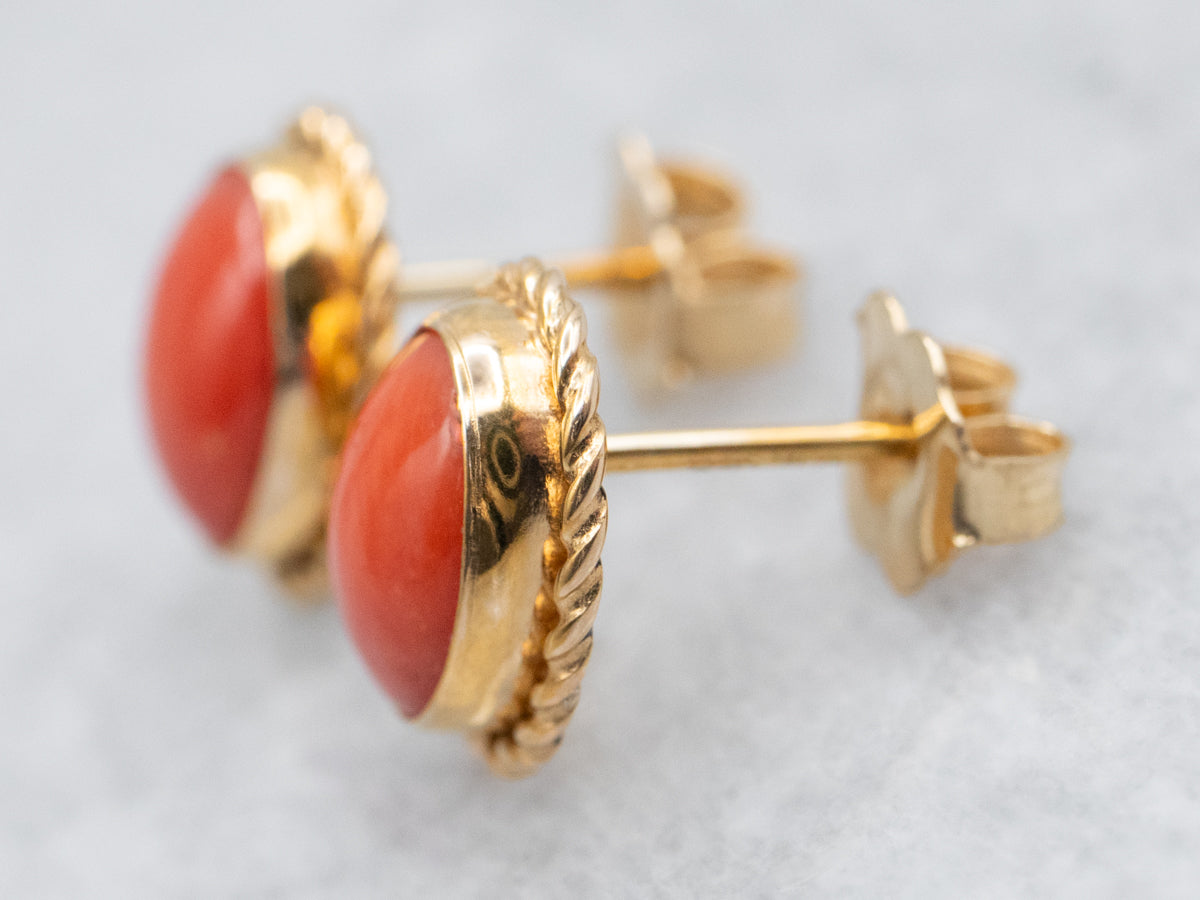 Mid Century Gold Coral Stud Earrings