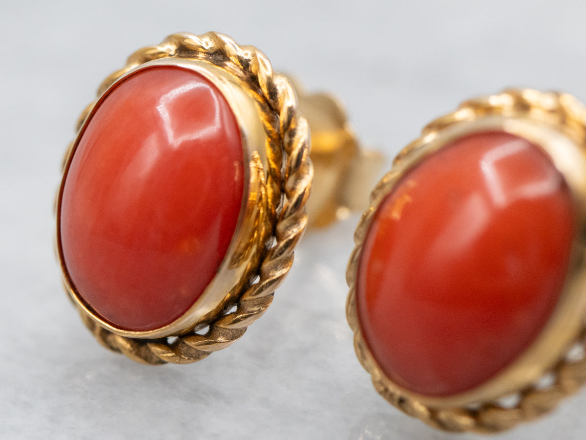 Mid Century Gold Coral Stud Earrings