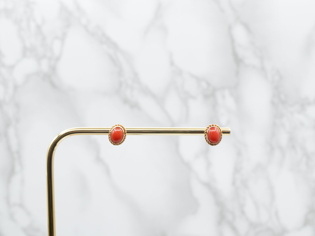 Mid Century Gold Coral Stud Earrings