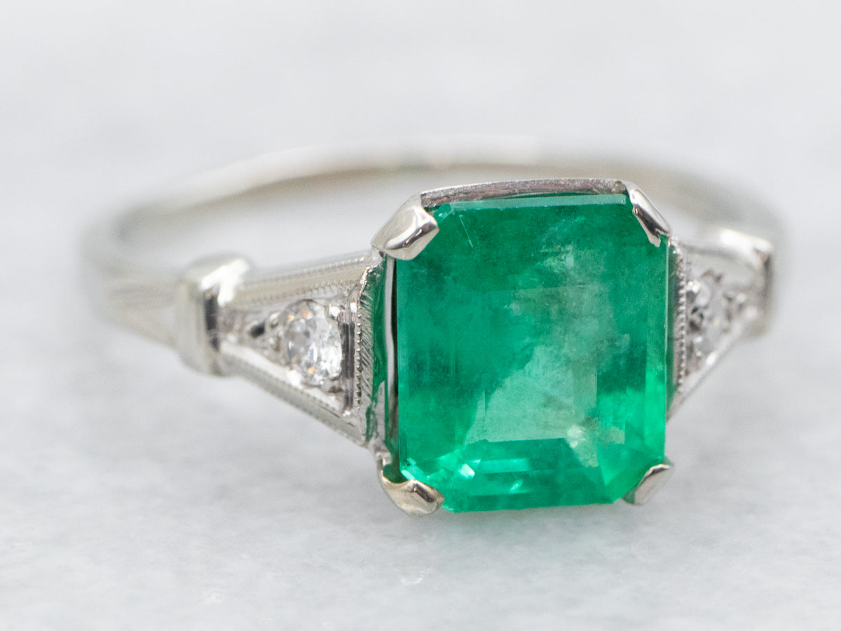 Retro Era Emerald and Diamond Engagement Ring