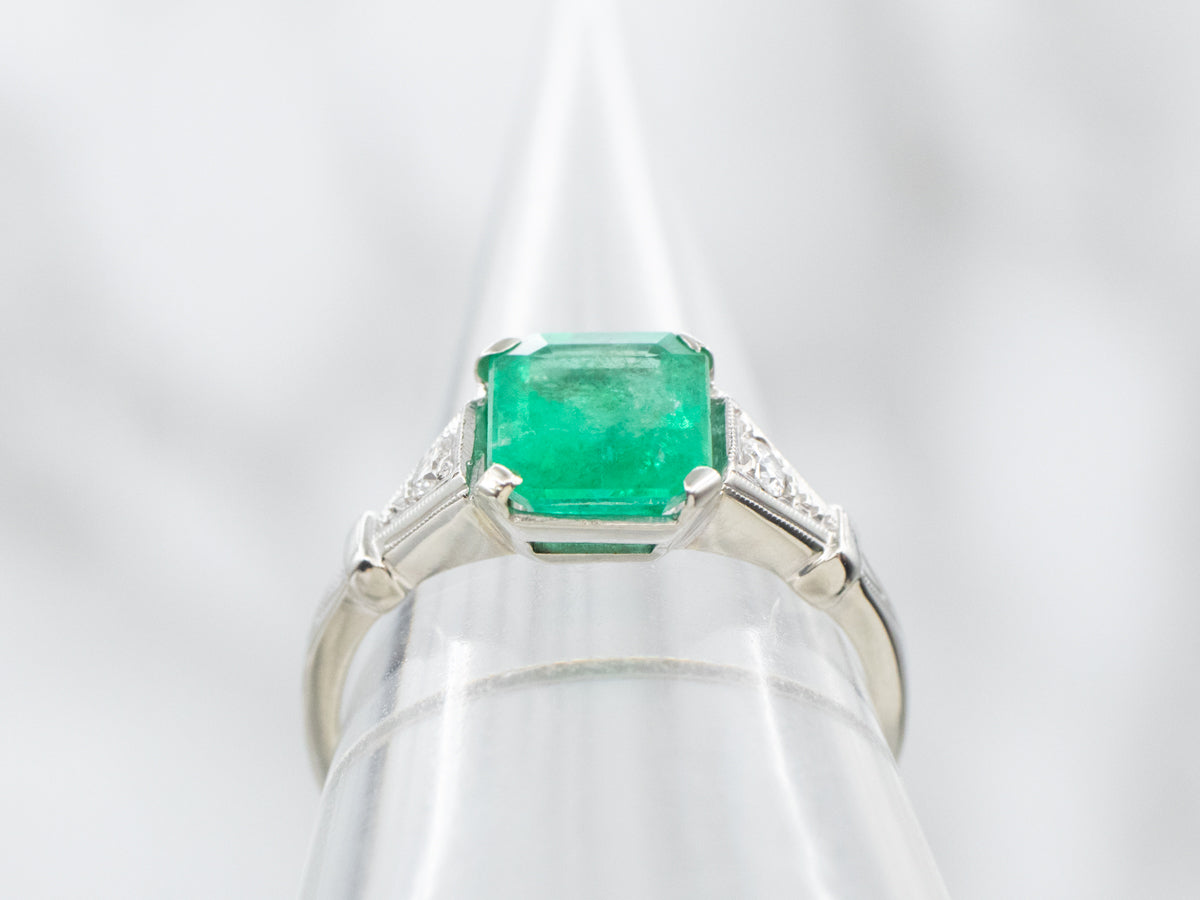 Retro Era Emerald and Diamond Engagement Ring