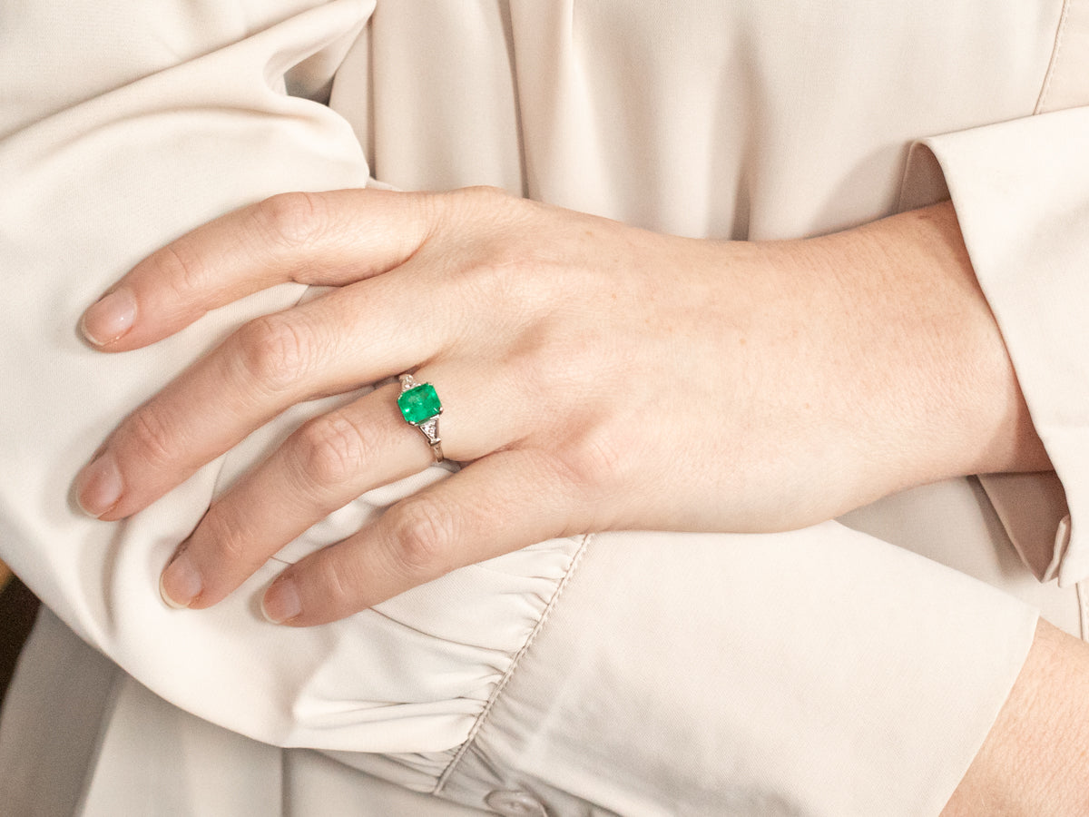 Retro Era Emerald and Diamond Engagement Ring