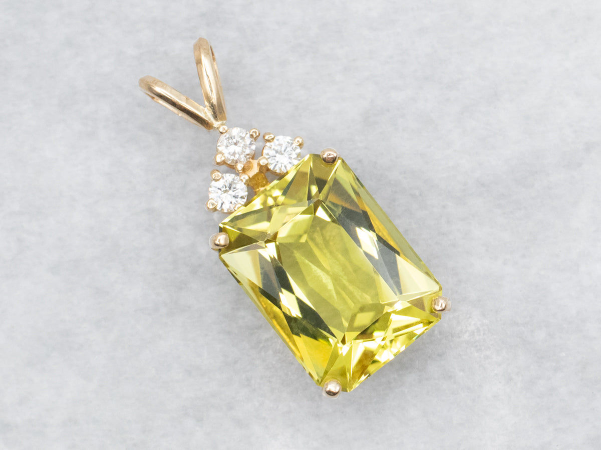 Lemon Quartz Diamond and Gold Pendant