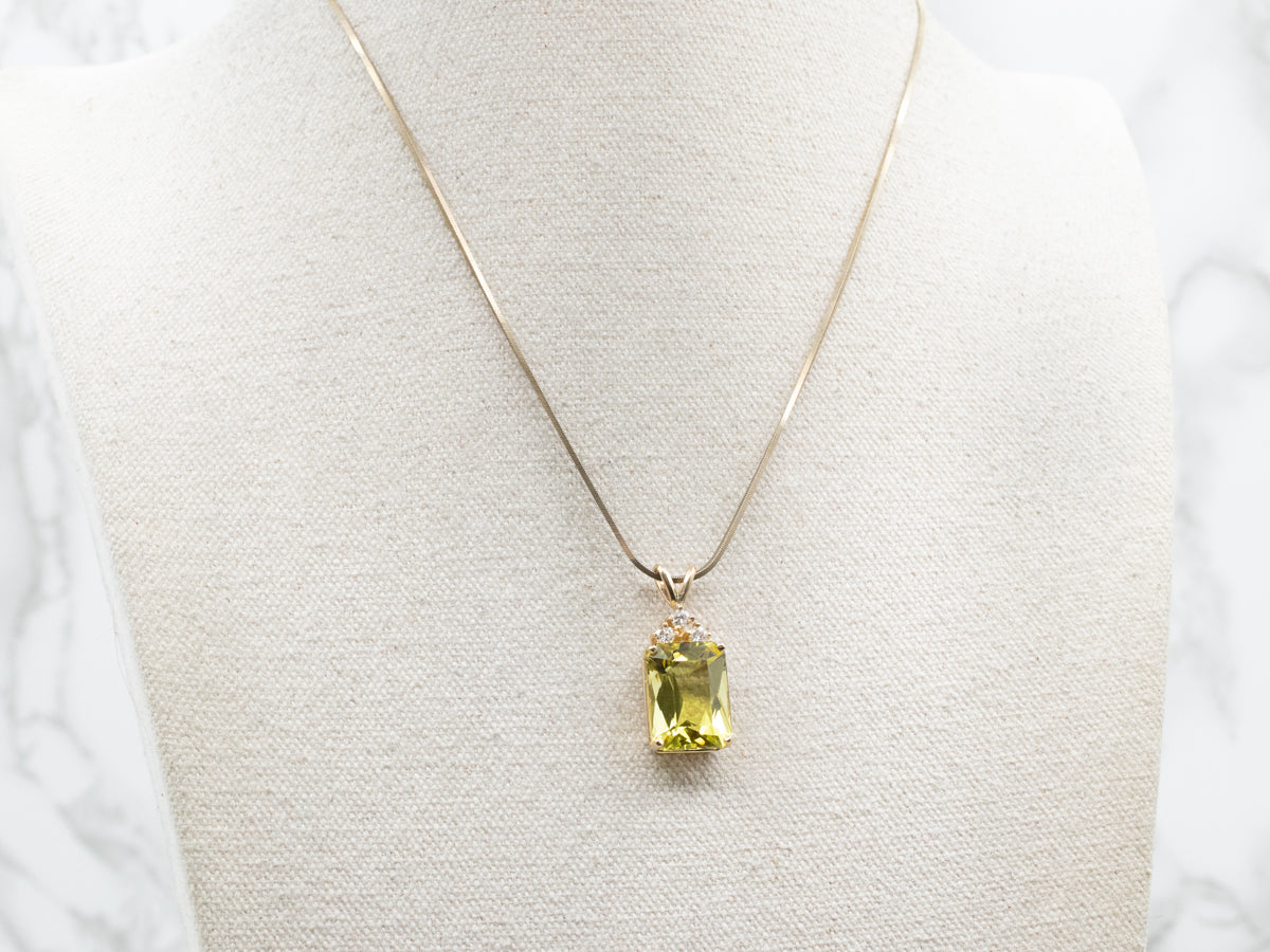 Lemon Quartz Diamond and Gold Pendant