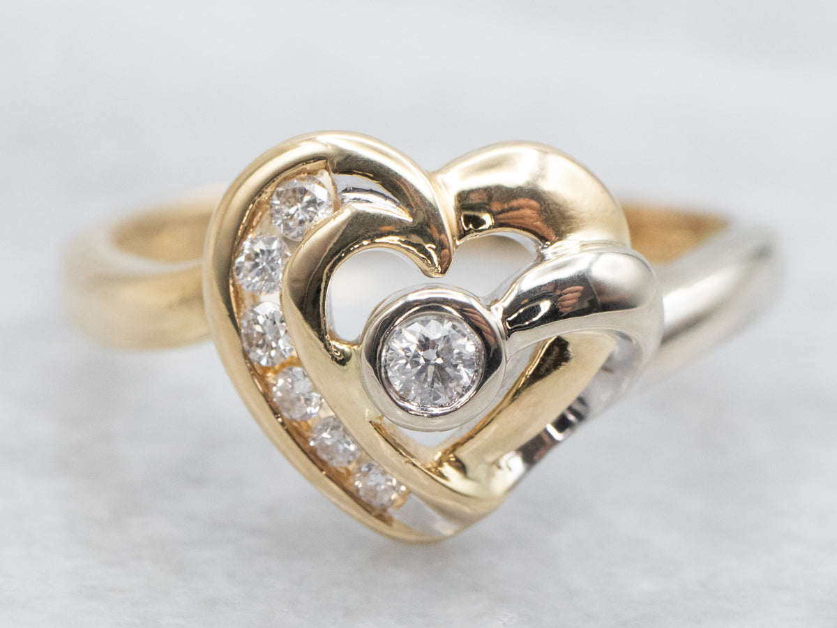 Modern Gold Diamond Heart Ring