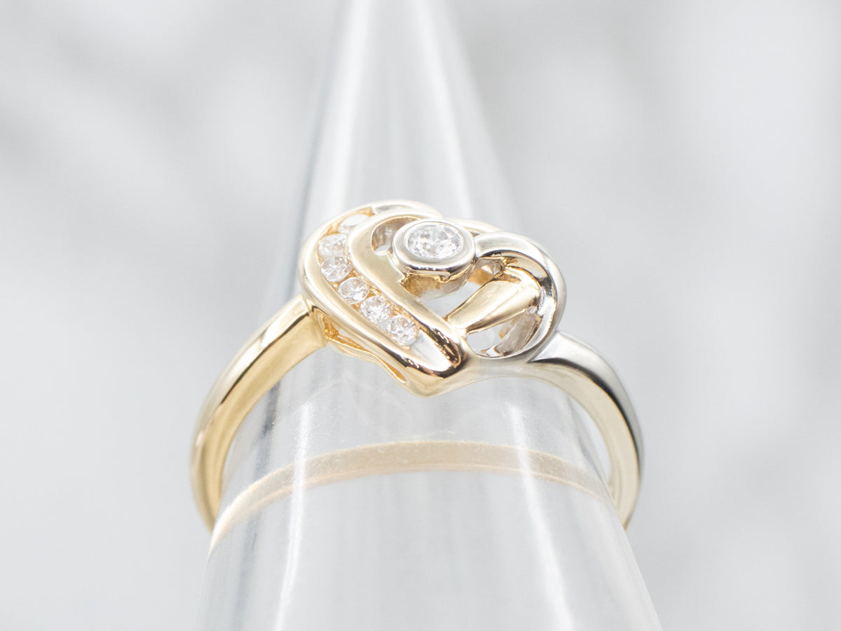 Modern Gold Diamond Heart Ring