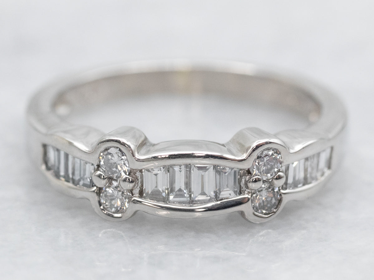 Platinum Baguette and Round-Cut Diamond Band