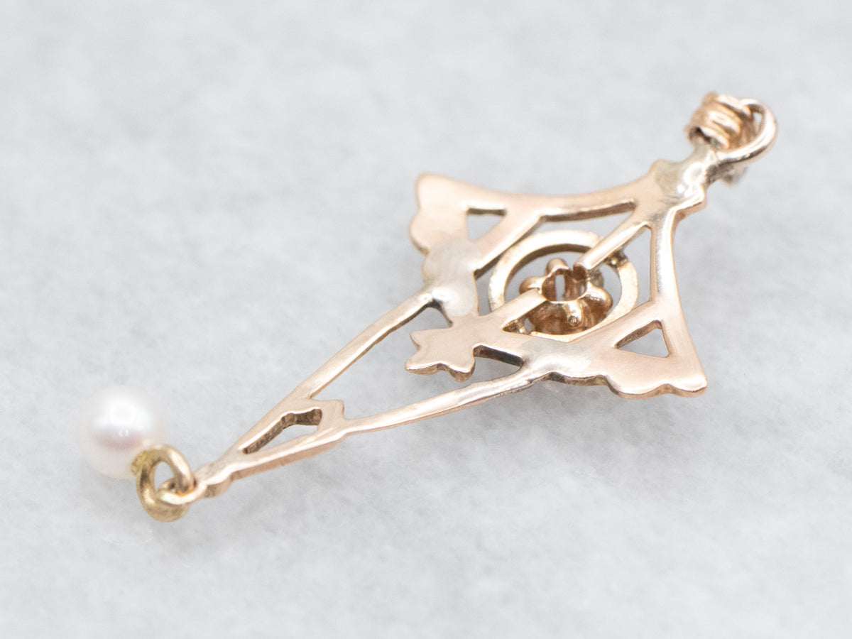 Antique Diamond and Swinging Pearl Lavalier Pendant