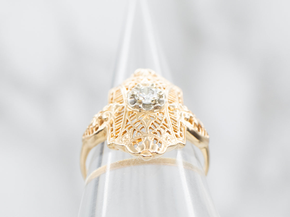 Late Art Deco Filigree Diamond Dinner Ring