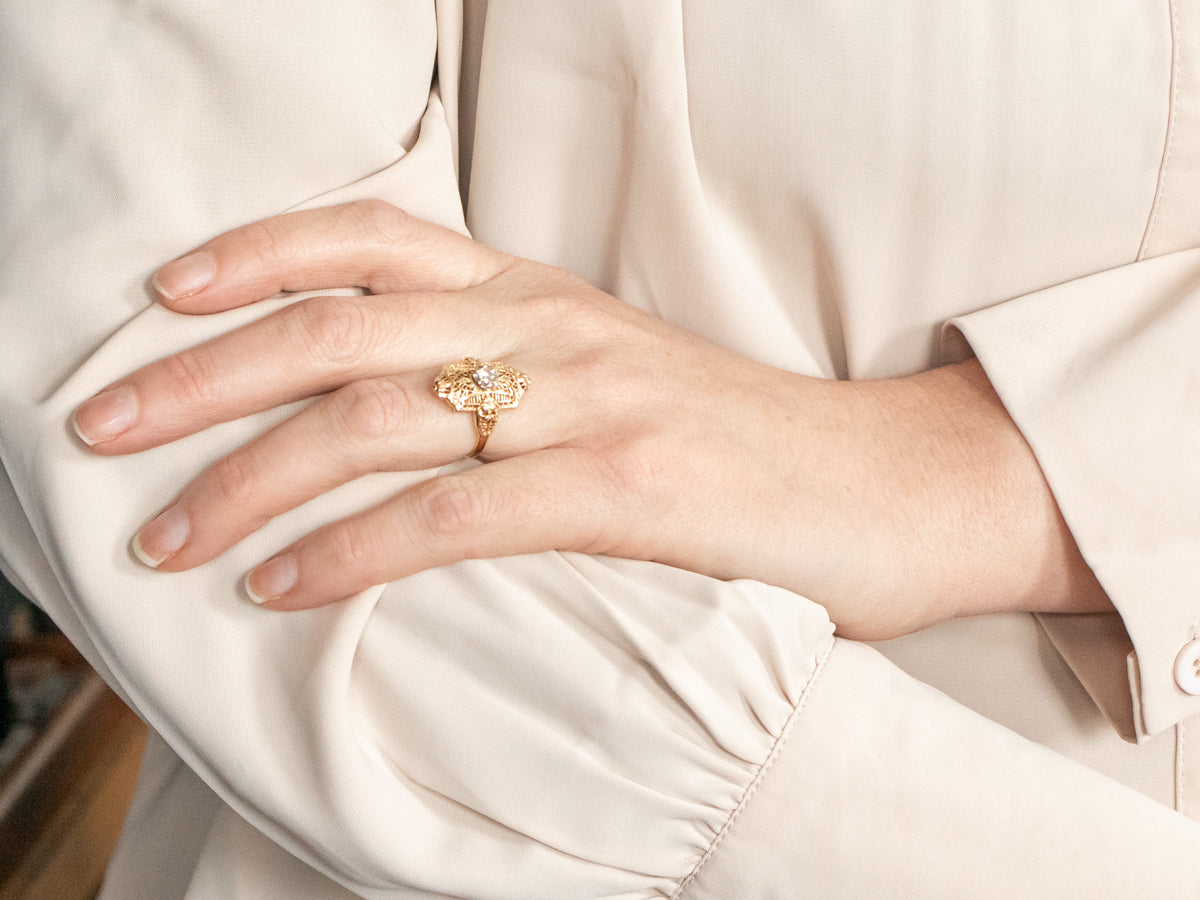 Late Art Deco Filigree Diamond Dinner Ring