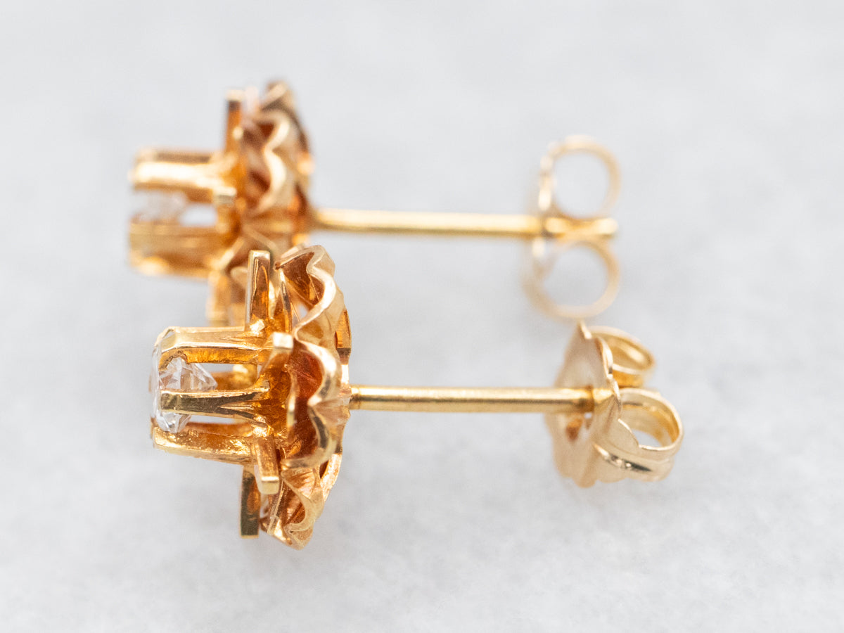 Gold Buttercup Diamond Stud Earrings