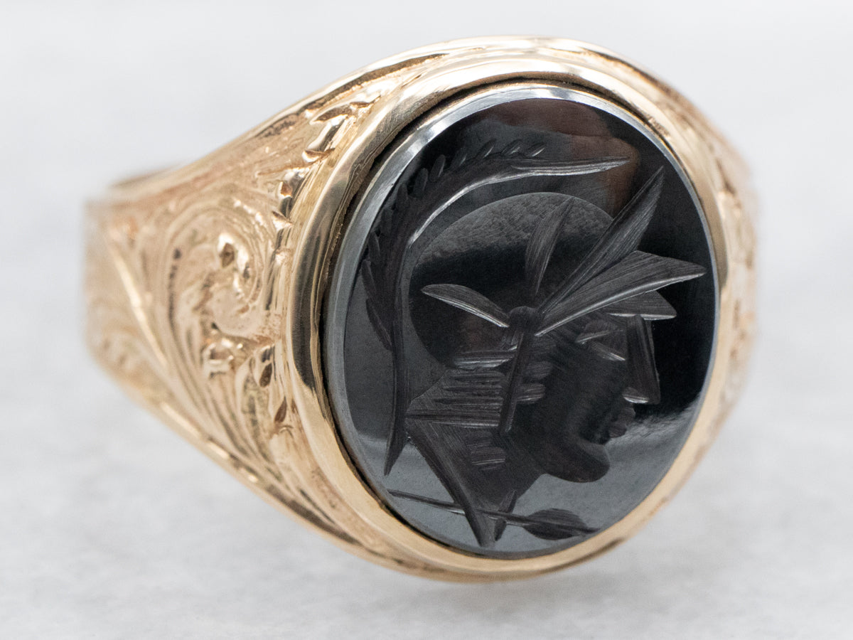 Ornate Gold Hematite Intaglio Ring