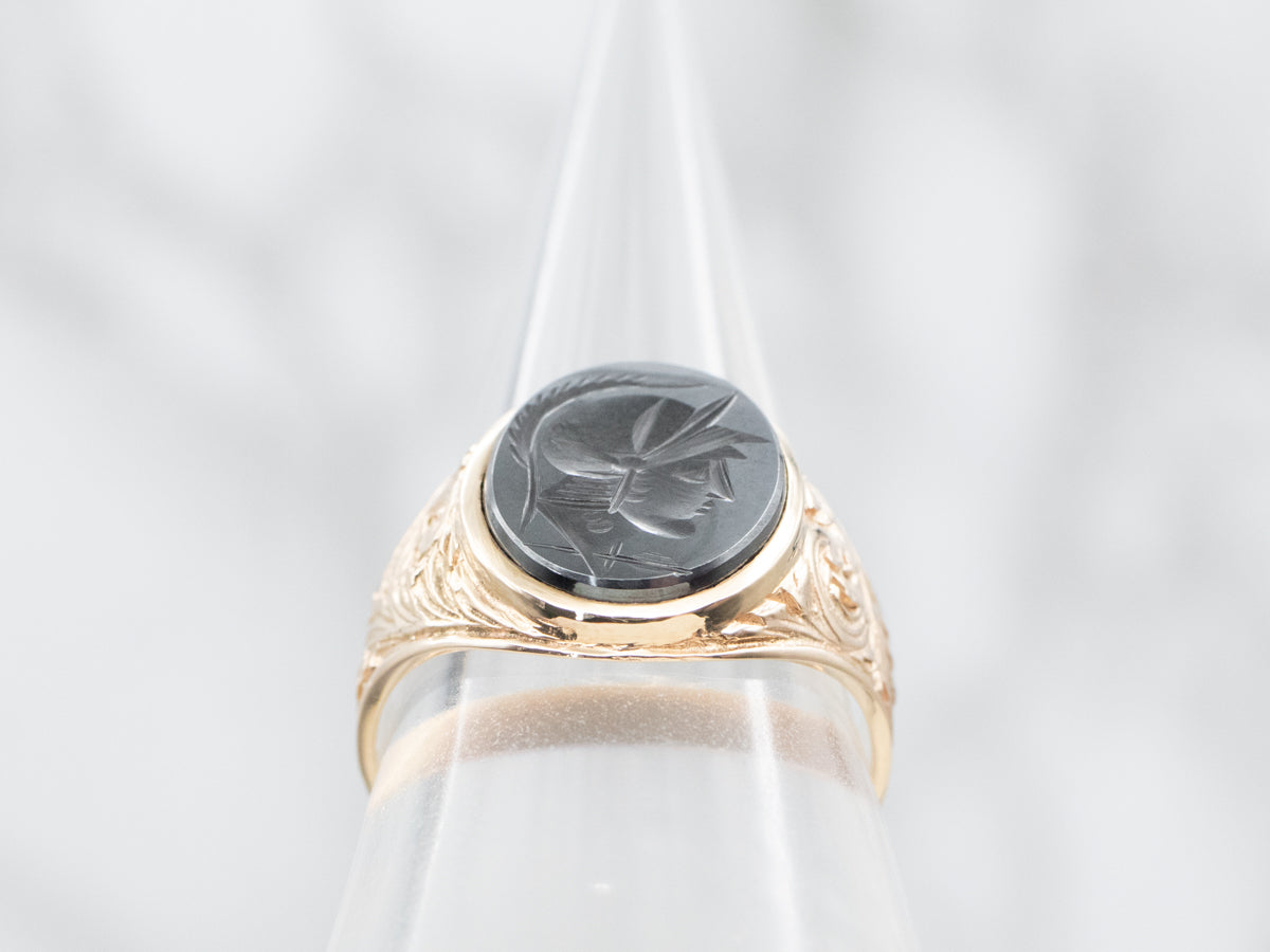 Ornate Gold Hematite Intaglio Ring