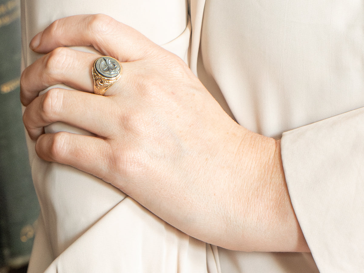 Ornate Gold Hematite Intaglio Ring