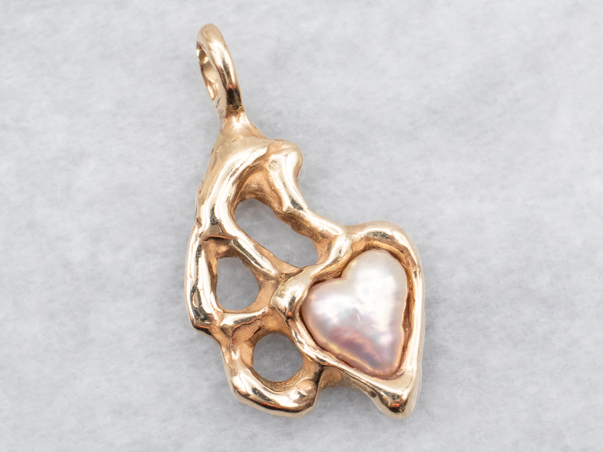 Modernist Blister Pearl Heart Pendant