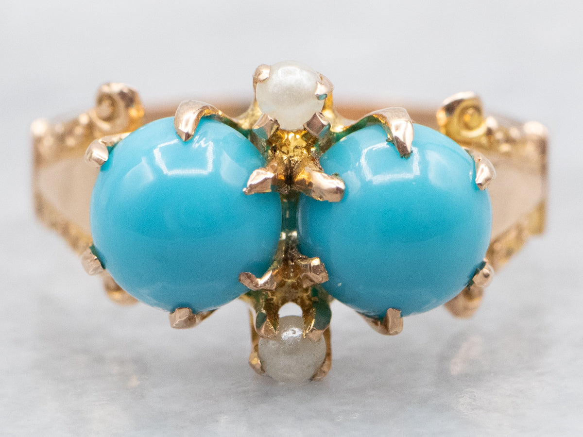 Victorian Turquoise and Seed Pearl Ring