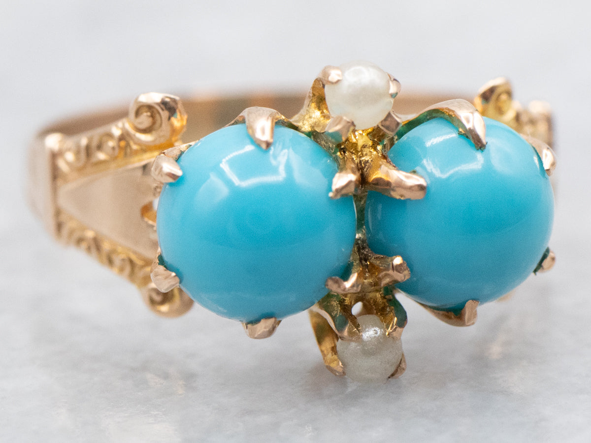 Victorian Turquoise and Seed Pearl Ring