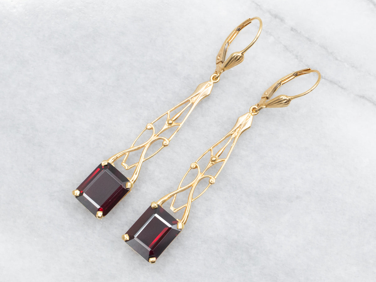 Garnet Bar Drop Earrings