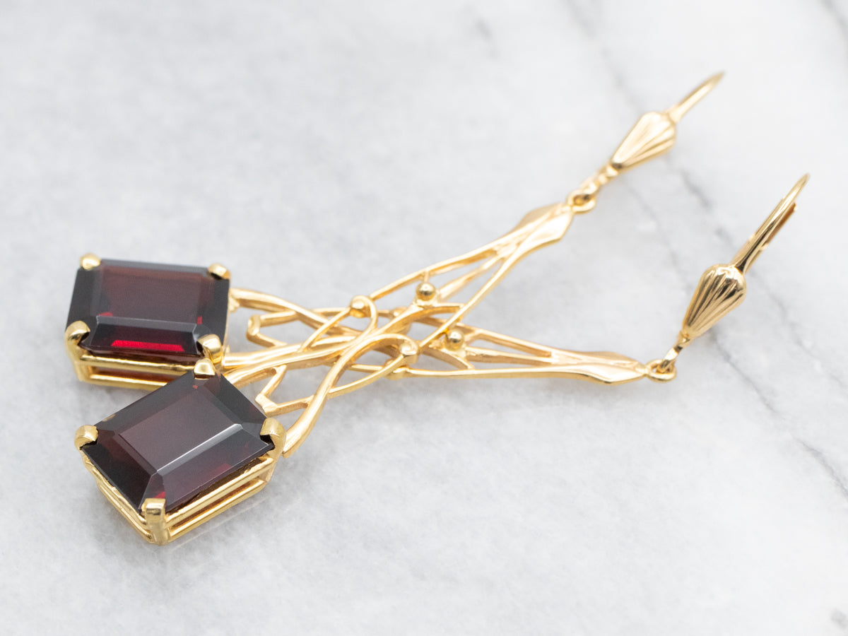 Garnet Bar Drop Earrings