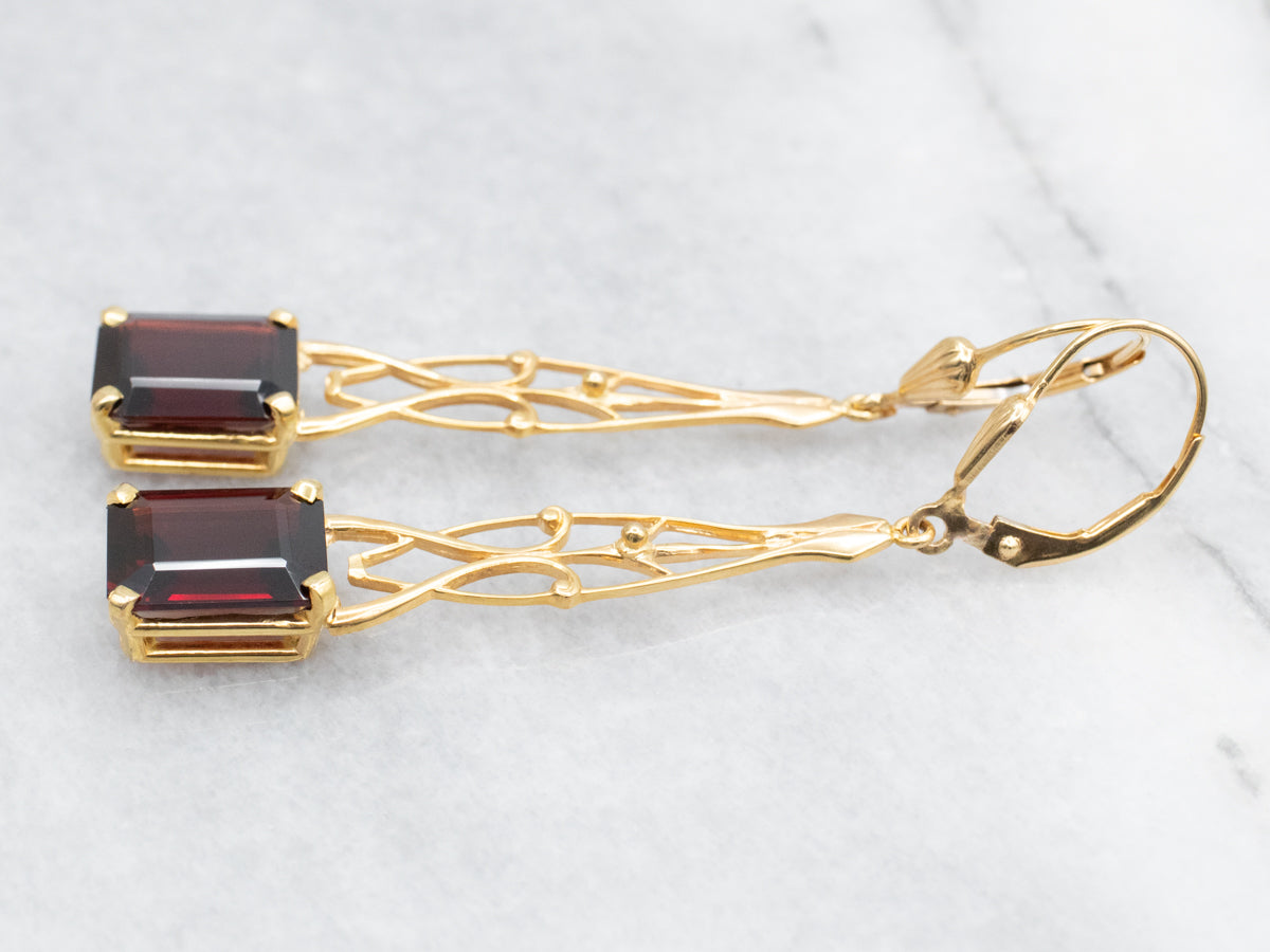 Garnet Bar Drop Earrings