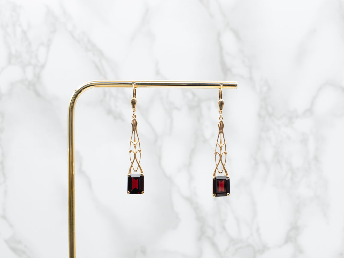 Garnet Bar Drop Earrings