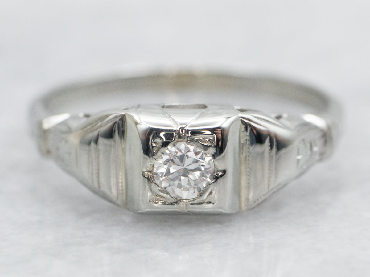 Late Deco Early Retro Diamond Engagement Ring