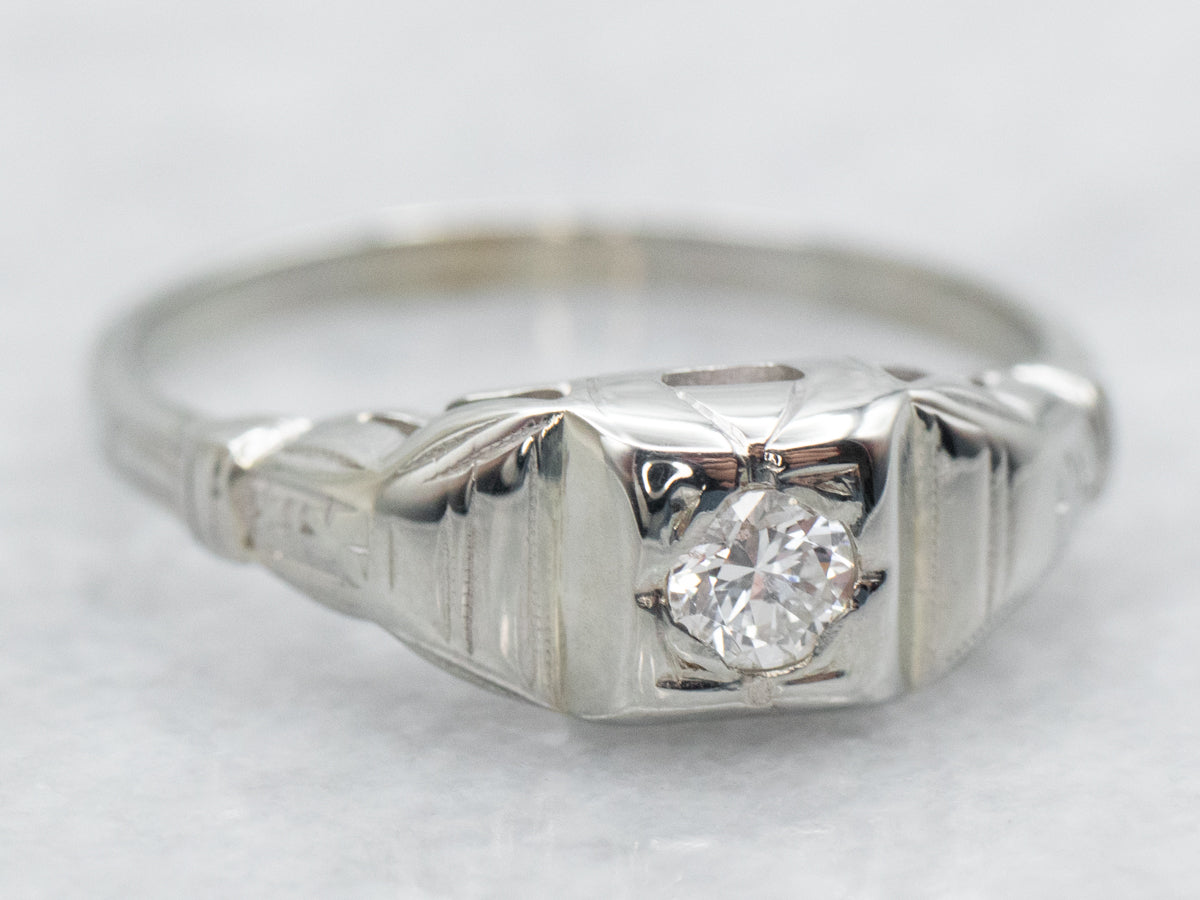 Late Deco Early Retro Diamond Engagement Ring