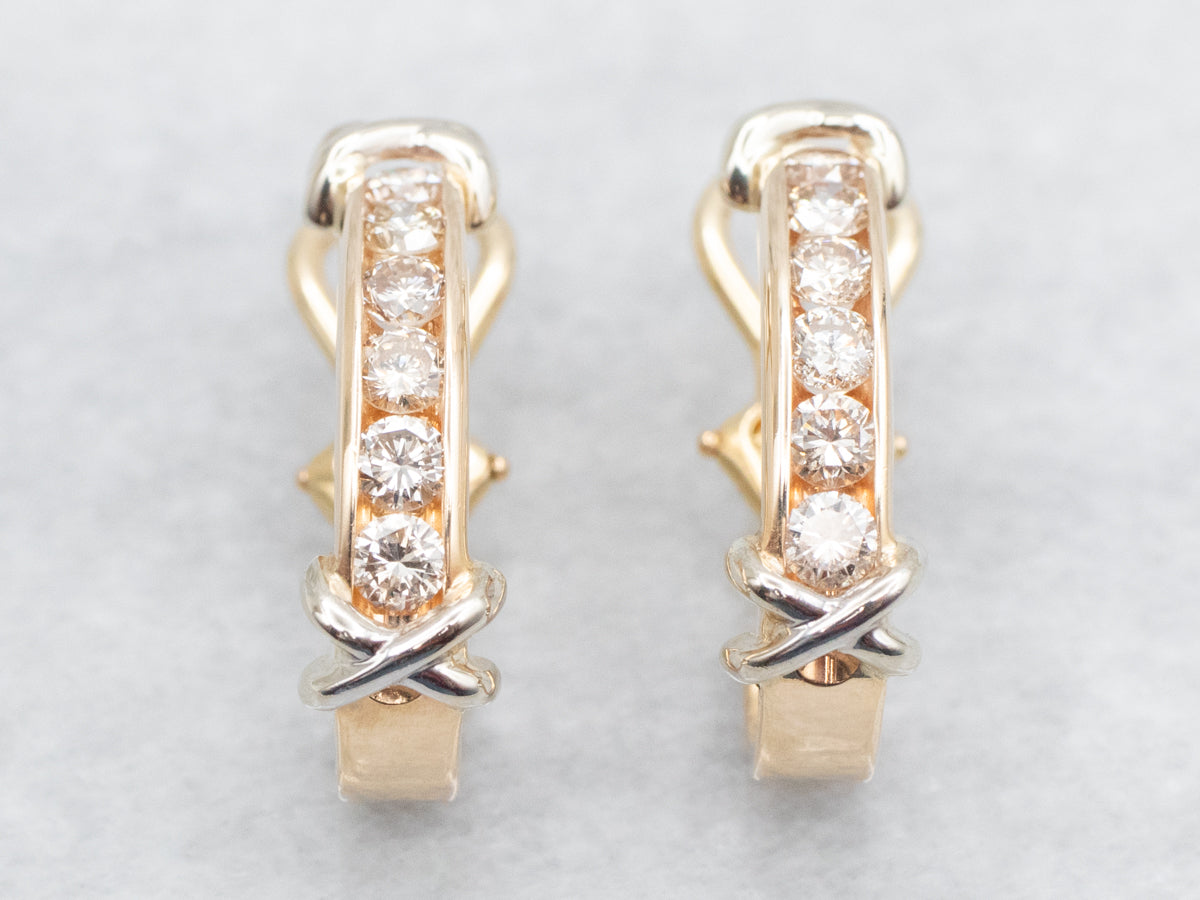 Modern Two Tone Gold Diamond Earrings