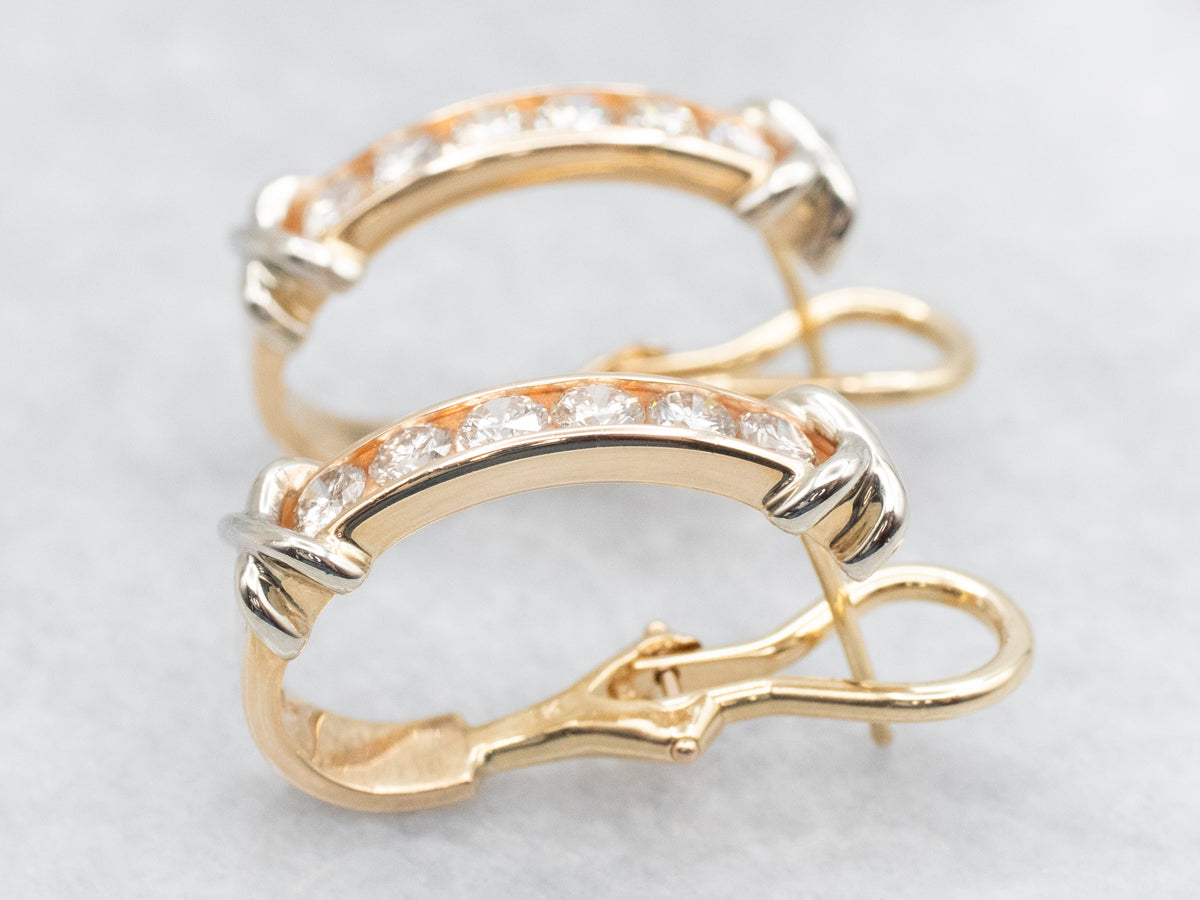 Modern Two Tone Gold Diamond Earrings