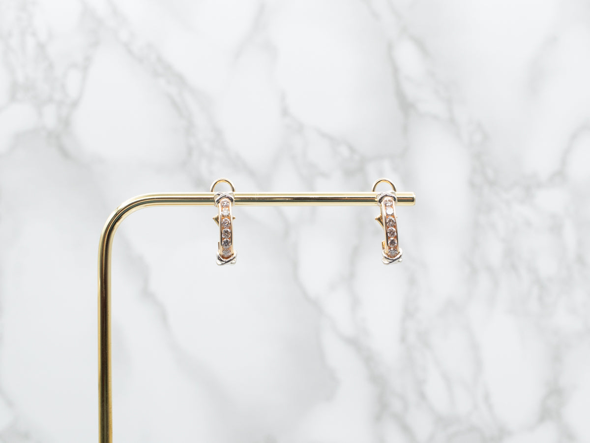 Modern Two Tone Gold Diamond Earrings