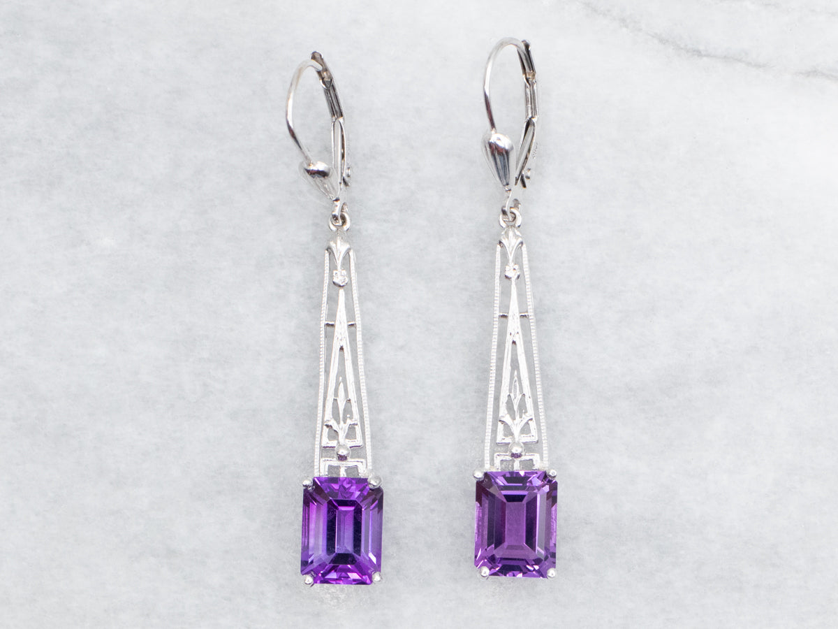 Gold Filigree Amethyst Dangle Earrings