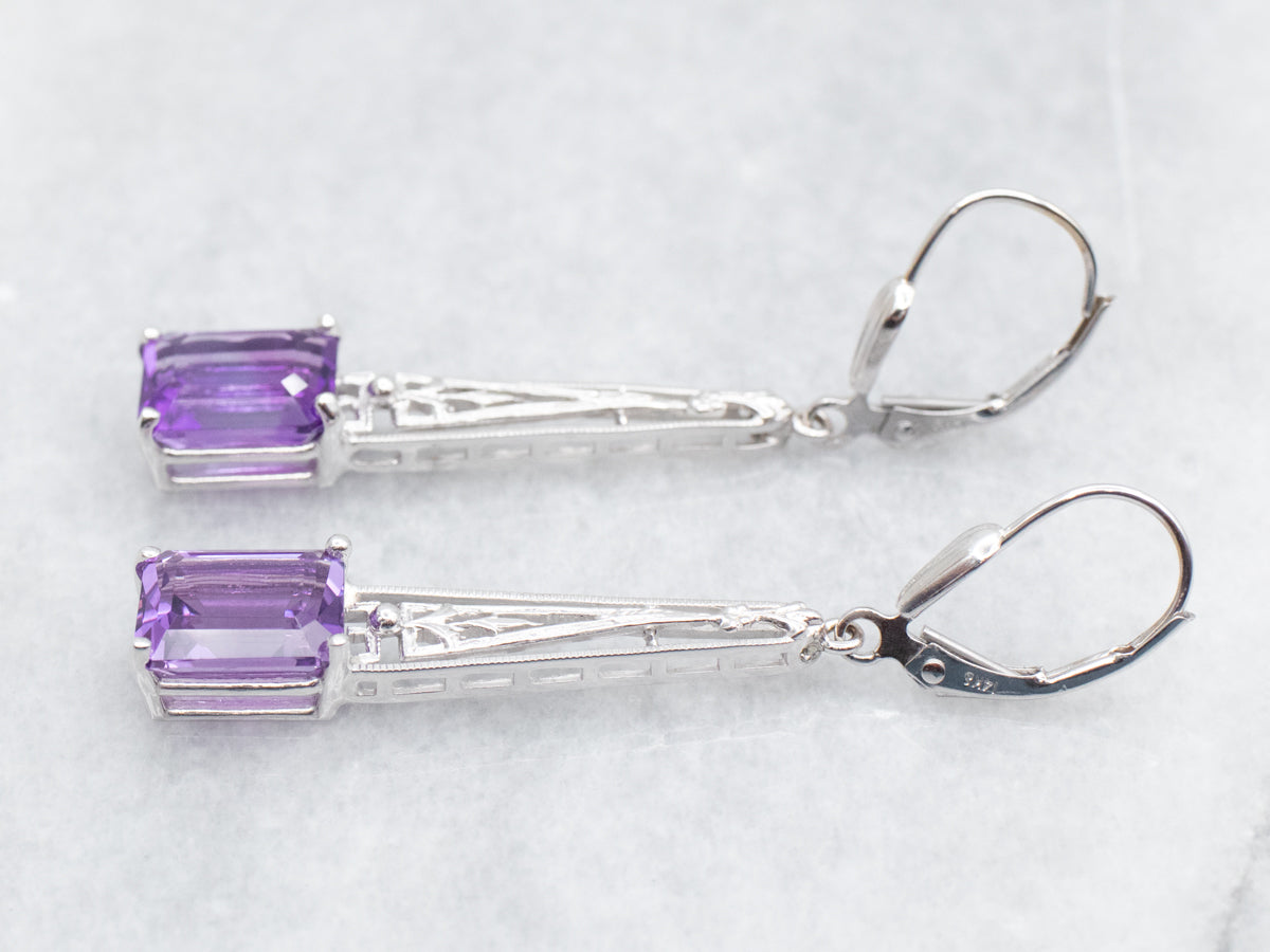 Gold Filigree Amethyst Dangle Earrings