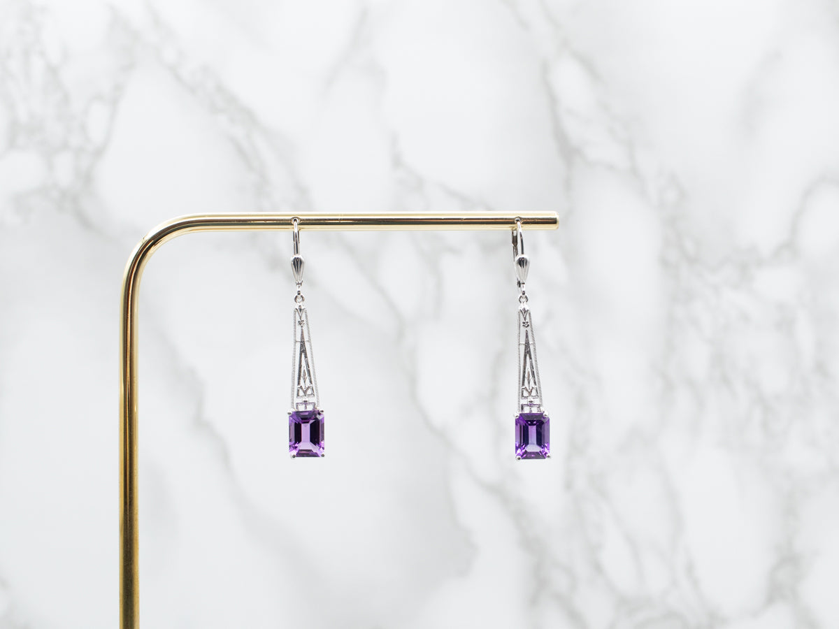 Gold Filigree Amethyst Dangle Earrings