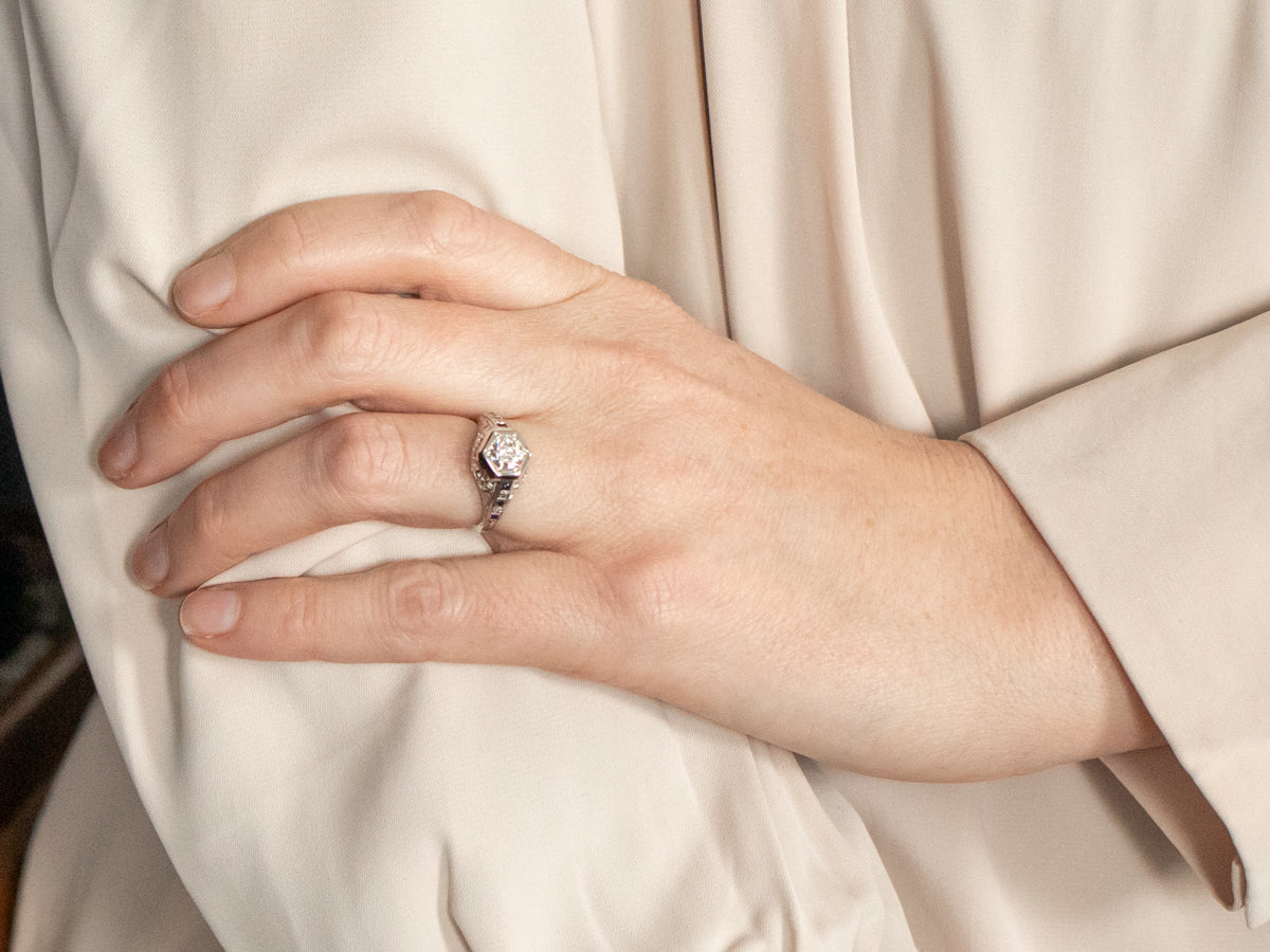 Art Deco Diamond and Sapphire Engagement Ring