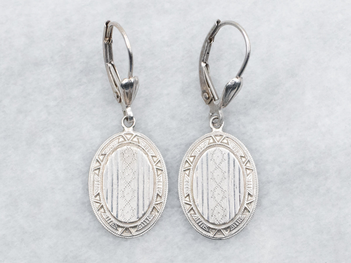 White Gold Etched Drop Earrings