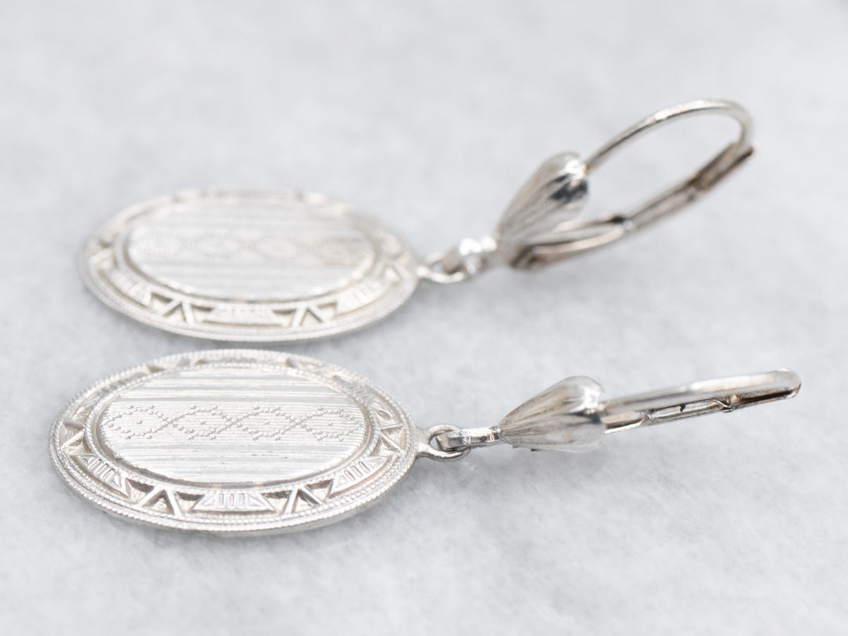 White Gold Etched Drop Earrings