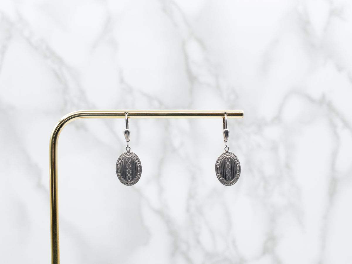 White Gold Etched Drop Earrings