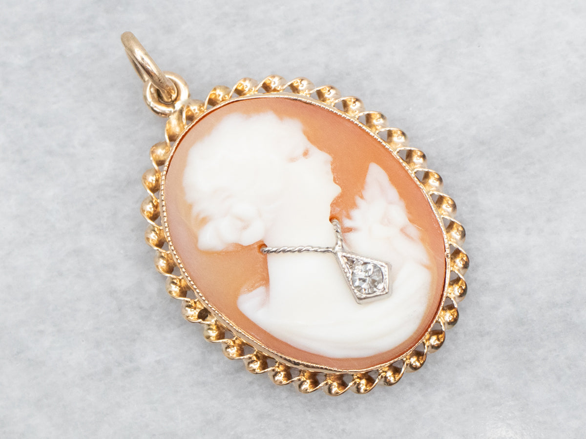 Two Tone Cameo Pendant with Diamond Accent