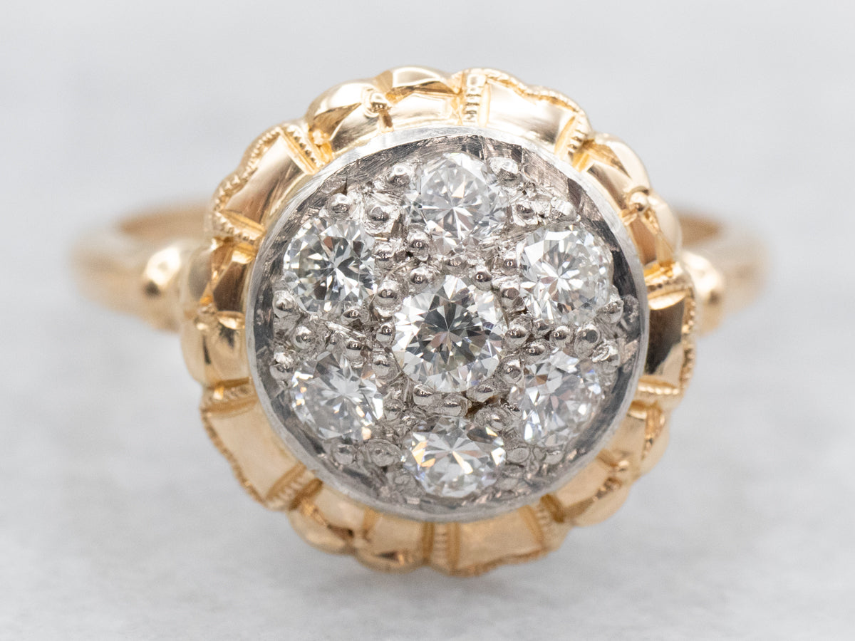 Two Tone Diamond Cluster Ring